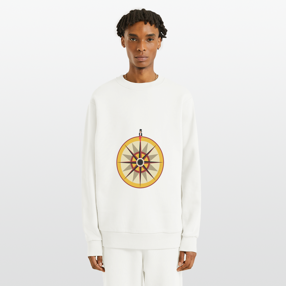 "Portafortuna Compass Collection"  Organic Relaxed Crew Neck Made in EU - OFF WHITE