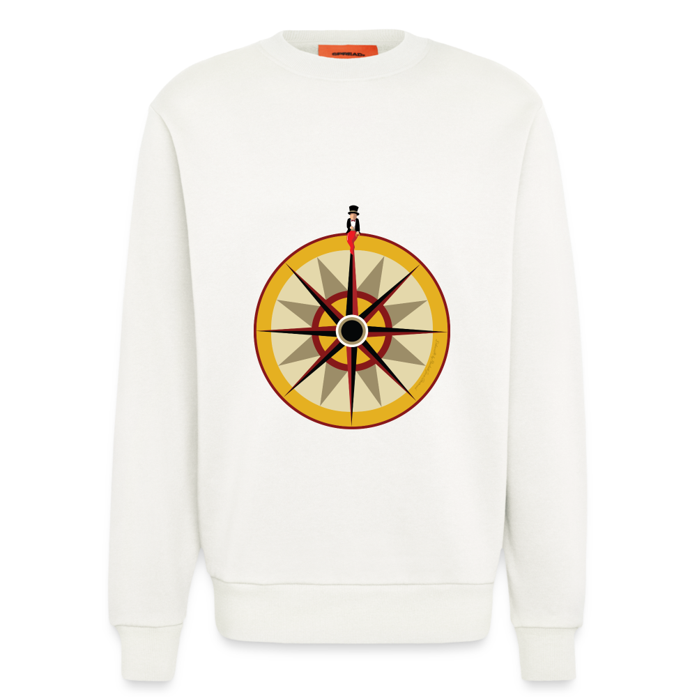 "Portafortuna Compass Collection"  Organic Relaxed Crew Neck Made in EU - OFF WHITE