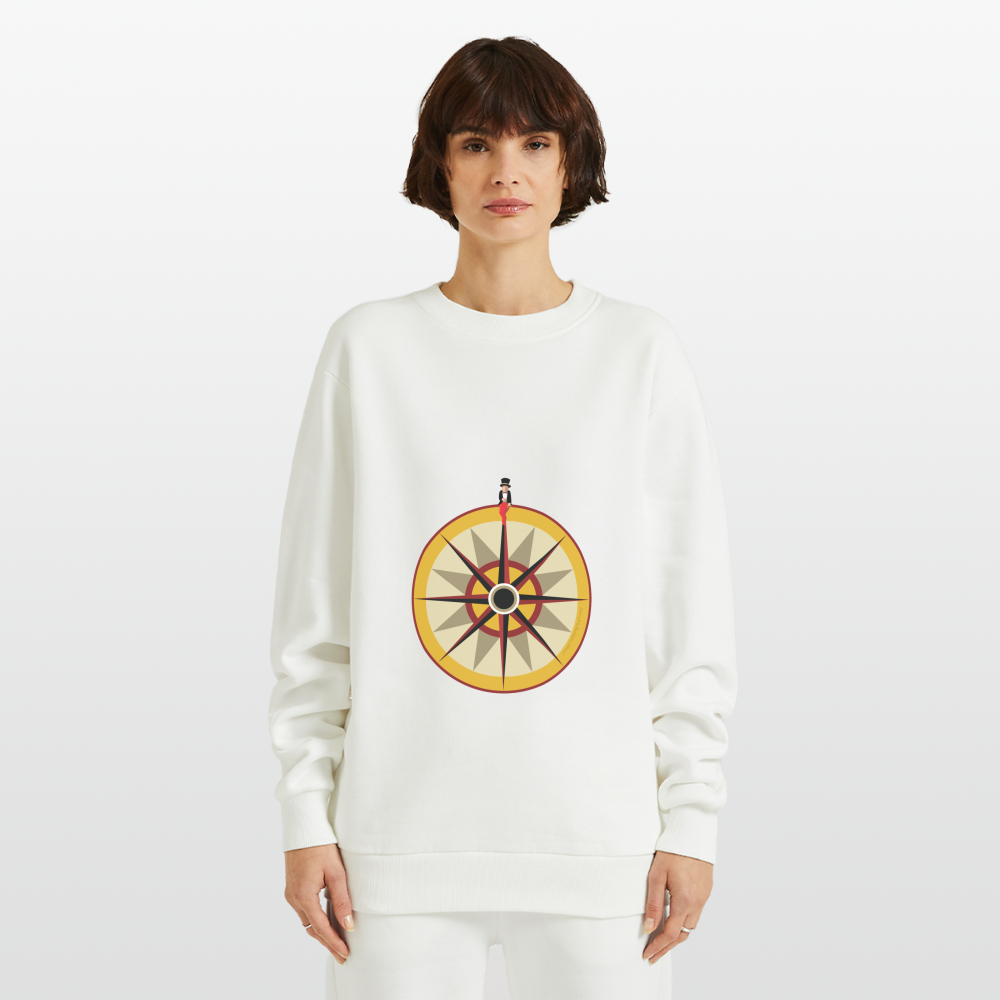 "Portafortuna Compass Collection"  Organic Relaxed Crew Neck Made in EU - OFF WHITE