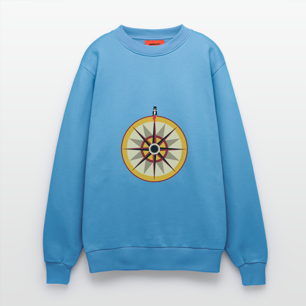 "Portafortuna Compass Collection"  Organic Relaxed Crew Neck Made in EU -  Sol Blue