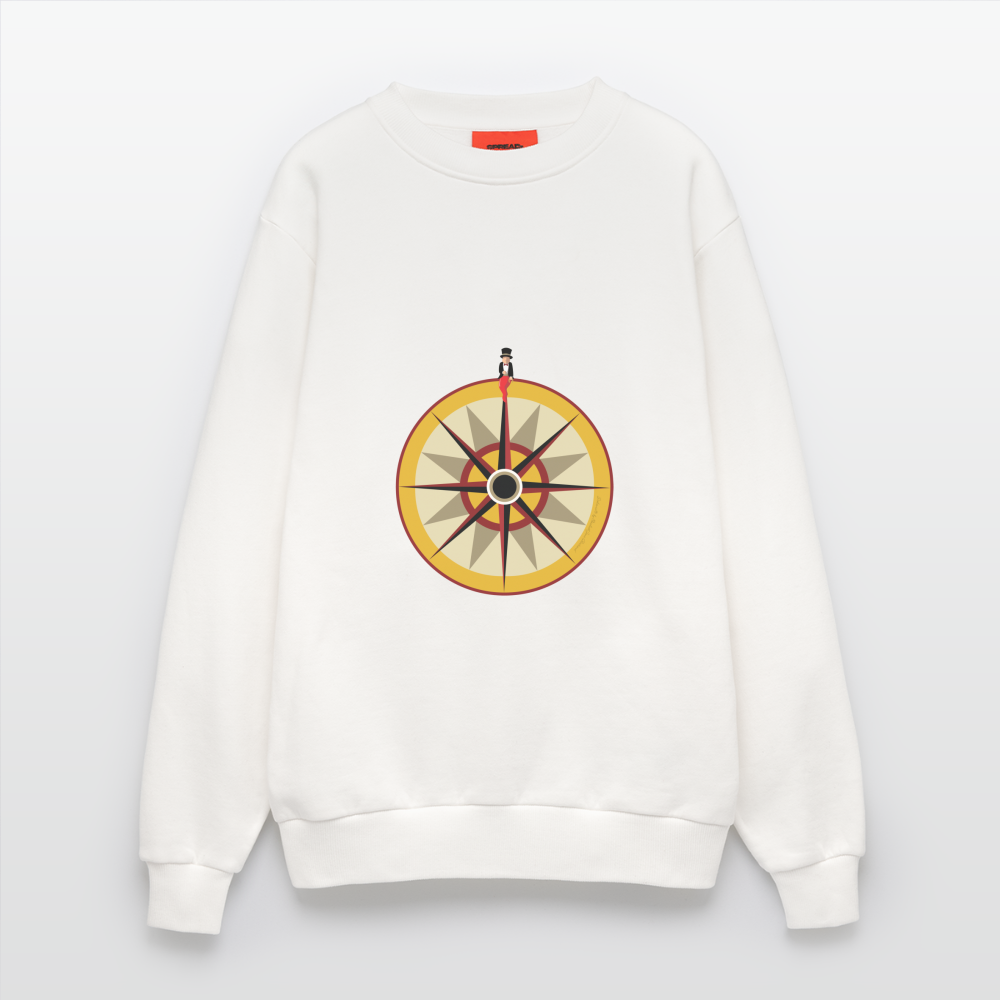 "Portafortuna Compass Collection"  Organic Relaxed Crew Neck Made in EU - OFF WHITE