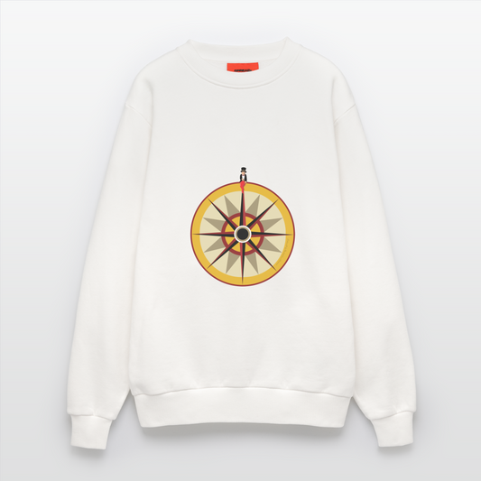 "Portafortuna Compass Collection"  Organic Relaxed Crew Neck Made in EU - OFF WHITE